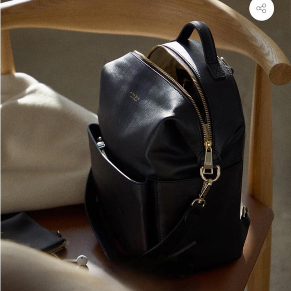 Mina Baie Stevie Mini Leather Black Backpack - all straps + Paisley wide straps